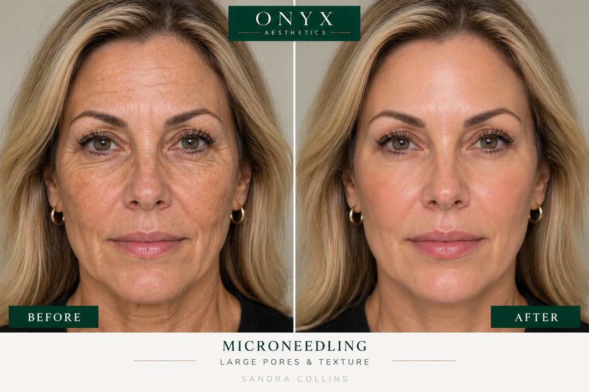 Microneedling before and after: large pores and texture