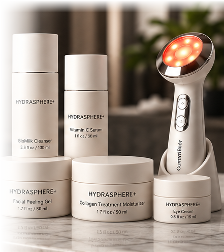 Hydrasphere+ skincare line and red light device